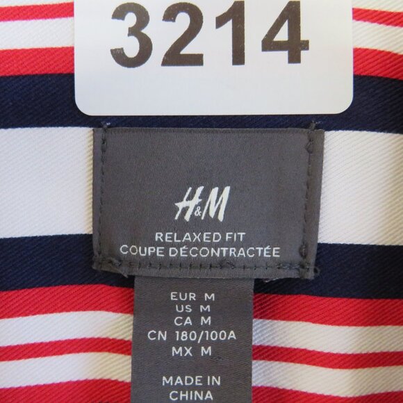 H&M* Men's Short Sleeve‎ Button Down Straight Hem Stripe Shirt~ Size Medium - Picture 3 of 11